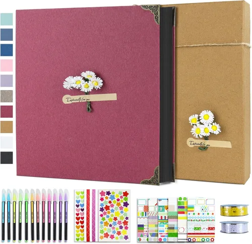 Miniatura 25 de Vienrose Kit de álbum de fotos de bricolaje con bolígrafos, cintas y calcomanías, 60 páginas, tapa dura de 8.5 x 11 pulgadas, 3 anillos, papel negro