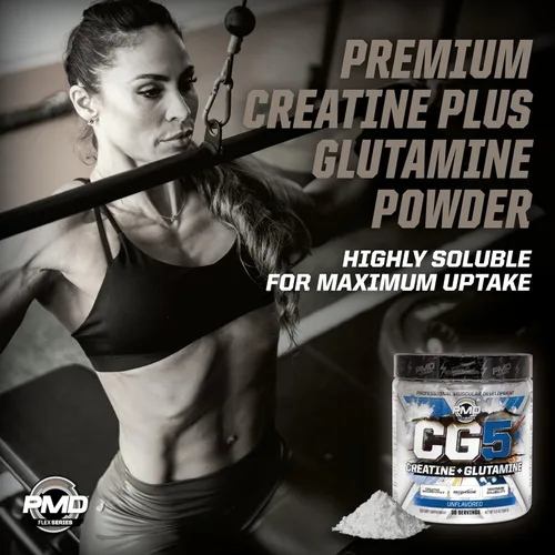 Miniatura 8 de PMD Sports CG5 Polvo Premium de Creatina y L Glutamina, Recuperación de Energía, Construcción de Músculo Delgado, Aumento del Rendimiento en Sin