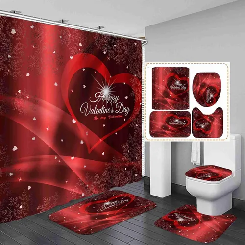 Miniatura 11 de Ochine Juego de cortinas de ducha para el día de San Valentín, cortina de ducha romántica con corazón de amor para decoración de baño