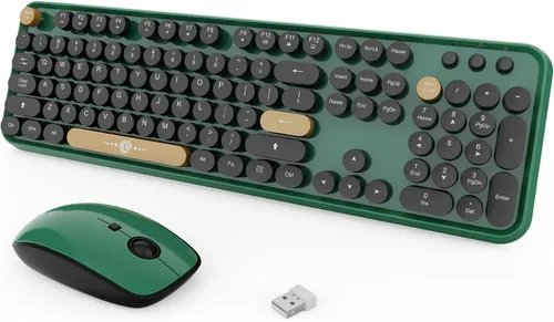 Miniatura 17 de FOPETT V2020 Combo de teclado y mouse inalámbricos, bonito teclado inalámbrico con llave roja redonda estilo retro, conectividad CapSecure de 2.4