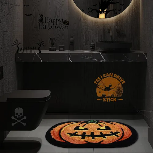 Miniatura 9 de Alfombra de baño de calabaza de Halloween de 20 x 32 pulgadas, suave y absorbente, alfombra de baño de otoño, antideslizante, lavable, decoración