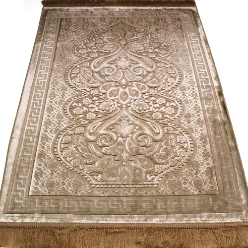Miniatura 5 de Modefa Alfombra de oración de terciopelo de lujo con cuentas de oración, suave y elegante, alfombra musulmana turca Janamaz Sajada para hombres