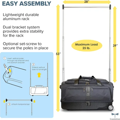 Miniatura 14 de Travolution Dance Bag with Garment Rack, 28 Inch Rolling Duffel With Wheels, Ideal for Competitions & Travel, Easy-assembly Lightweight Aluminum