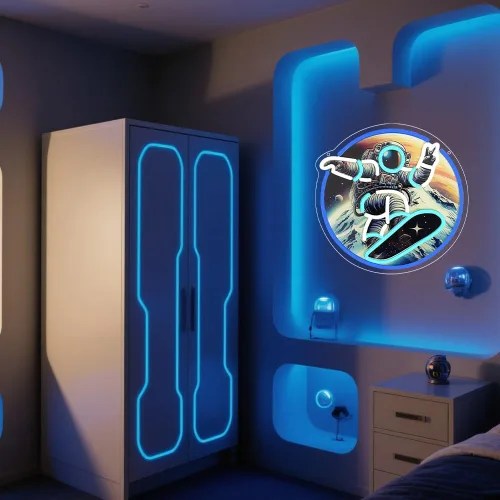 Miniatura 7 de Monopatín de astronauta, letrero de neón con impresión UV, letrero acrílico para decoración de pared, luz de neón para dormitorio, bar, cafetería