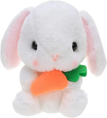 Peluche de conejo de Pascua blanco con zanahoria, suave, encantador, realista, de orejas largas, juguete de peluche para niños y adultos (conejo-10