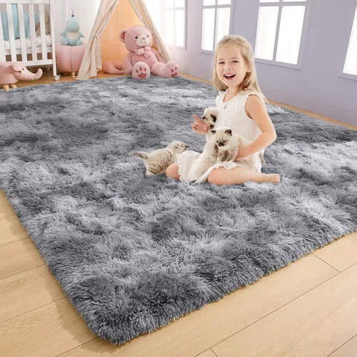 Miniatura 13 de AROGAN Alfombras de área suaves de arco iris para habitación de niñas de 6x9 pies, alfombras esponjosas de dormitorio para niñas, alfombra