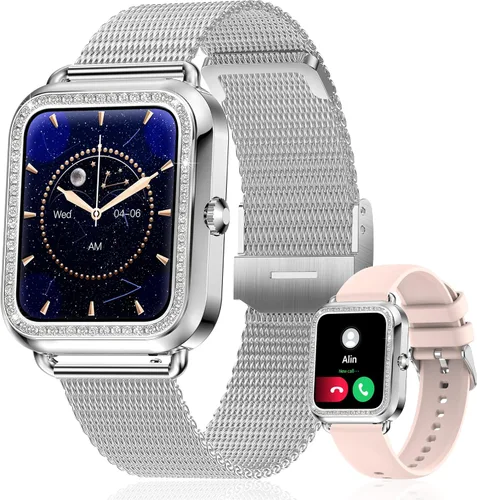 Reloj inteligente, reloj inteligente HD de 1.59 pulgadas para mujer, contestar/hacer llamadas, reloj de seguimiento de actividad física para iPhone