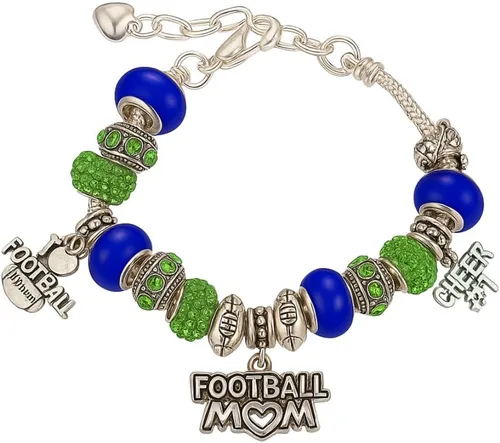 Sportybella Pulsera de cuentas con dije de fútbol para mamá, joyería de fútbol en colores del equipo, regalo para mamás jugadoras de fútbol
