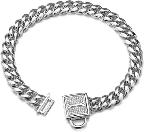Miniatura 7 de Collar de cadena para perro, collar de cadena cubana resistente de 0.47 pulgadas, acero inoxidable 316L plata/oro, collar de entrenamiento de perro