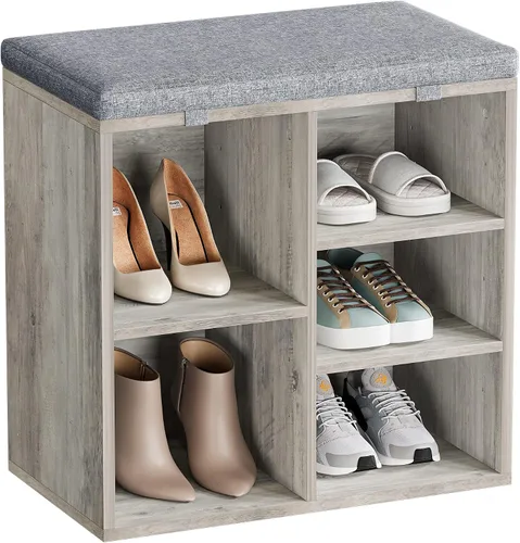 coucheta Banco de almacenamiento de zapatos con cojín, armario de zapatos con asiento de cubo, banco pequeño con estante ajustable de 3 niveles para