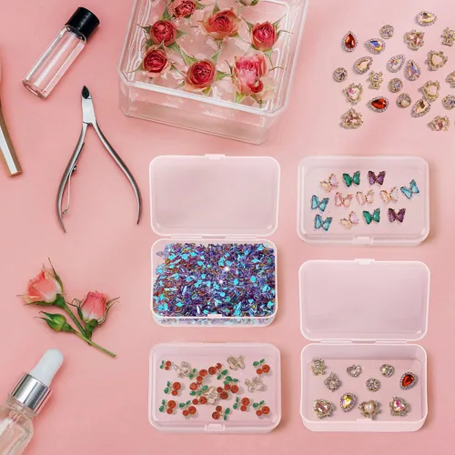 Miniatura 7 de Paquete de 6 recipientes pequeños de plástico, organizador de cuentas rectangulares transparentes con tapas para crayones y manualidades, soporte