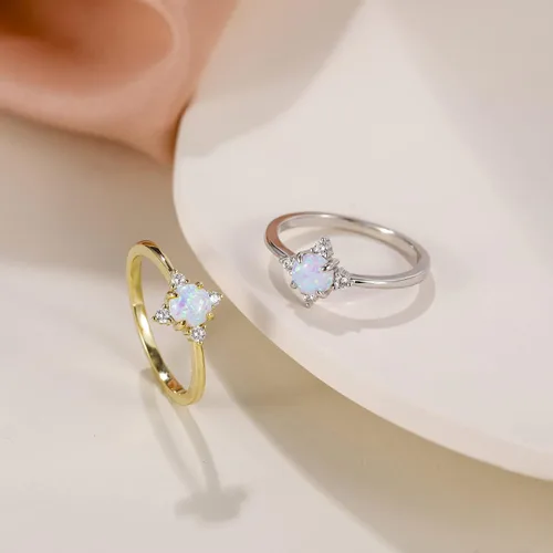 Miniatura 3 de SHINYSO Anillo de boda chapado en oro de 14 quilates para mujer, anillos finos y apilables, ópalo delicado con circonita cúbica, anillo