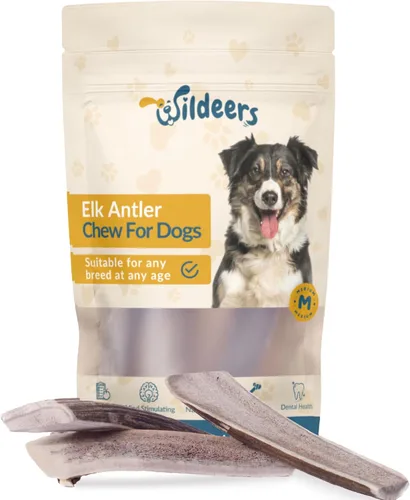 Miniatura 12 de Wildeers Cuernos divididos para perros medianos, paquete de 2, fabricados en Estados Unidos, cuernos de alce de grado A, huesos masticables
