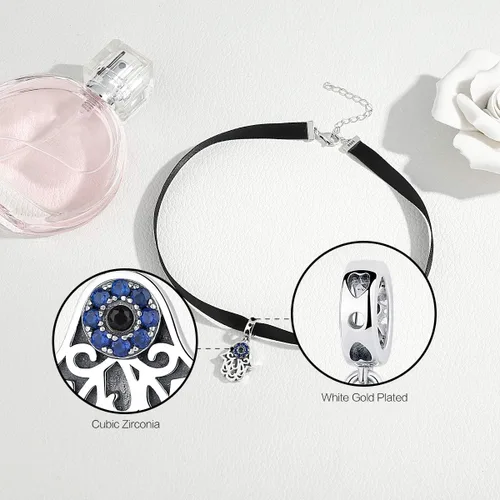 Miniatura 55 de BISAER Hamsa - Dije de mano de plata de ley, piedras preciosas azules de mal de ojo, se adapta a brazalete, pulsera, collar
