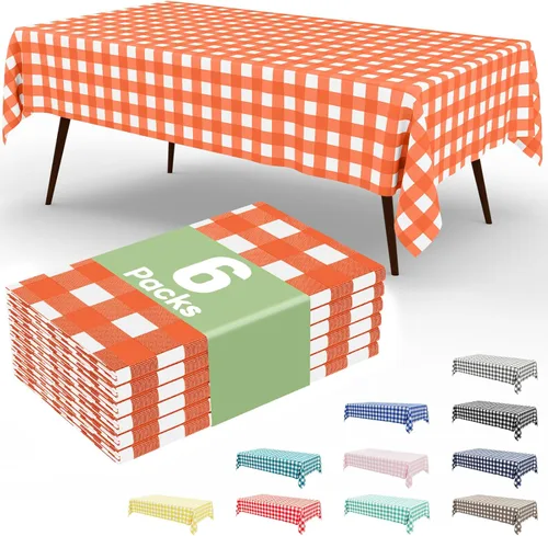 Miniatura 13 de Smiry Paquete de 3 Manteles Desechables de Cuadros Gingham Color Caqui - 54" x 72" Mantel de Plástico de Servicio Pesado, Cubiertas de Mesa