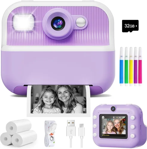 Miniatura 10 de Cámara Instantánea, Cámara de Selfie Dual Frontal Trasera para Niños con Videos de 1080P, Regalos de Cumpleaños y Vacaciones para Niños de 3 a 12