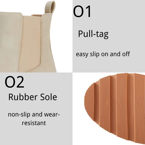 Miniatura 5 de Coutgo Botas Chelsea con plataforma gruesa y de tacón bajo para mujer, botas de tobillo elásticas de gamuza