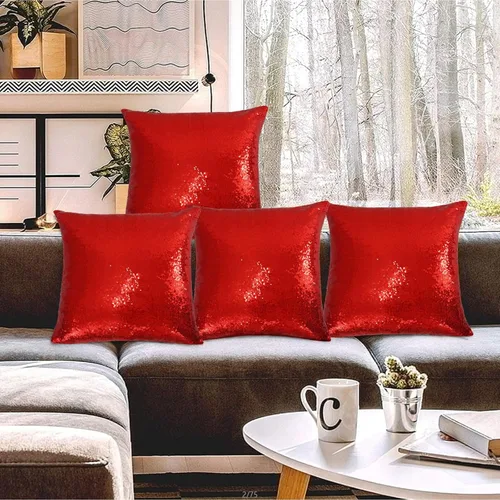 Miniatura 7 de SquarePie Juego de 4 fundas de almohada de lentejuelas de 18 x 18 pulgadas, fundas decorativas de color rojo con purpurina para bodas, fiestas