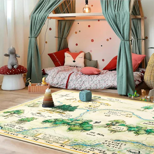 Miniatura 3 de Estmy Alfombra lavable de 5x7 pies para guardería, linda alfombra de juego de bosque para niños y niñas, tapete de juego neutro y suave para gatear