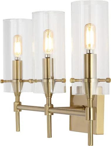 Miniatura 9 de JONATHAN Y Lámpara LED moderna de bronce aceitado de 4.5 pulgadas, pantalla cilíndrica de vidrio transparente, lámpara de pared para espejo de baño