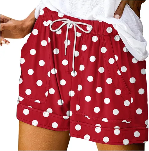 Miniatura 4 de Zquehuo Pantalones cortos casuales de lunares con cordón para mujer, pantalones cortos de verano 2023 con cintura elástica y bolsillos