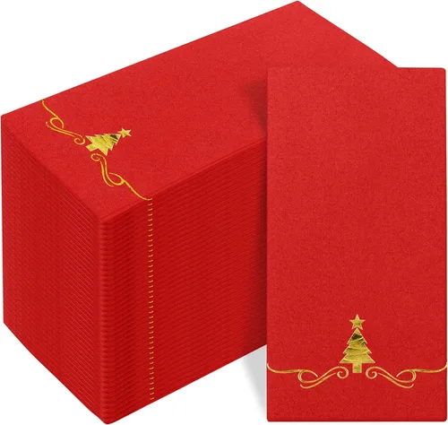 Miniatura 10 de 100 paquete de servilletas desechables de Navidad para invitados 12 x 17 pulgadas Árboles de Navidad de papel de aluminio plateado Toallas de mano