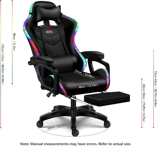 Miniatura 3 de Silla ergonómica para juegos profesional con luces LED y altavoces, silla de videojuegos con masaje y reposapiés, silla de computadora de respaldo