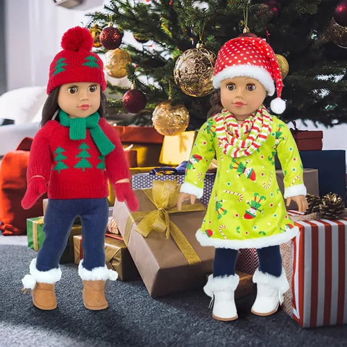 Miniatura 5 de UNICORN ELEMENT 2 juegos de ropa y accesorios para muñecas de Navidad de 18 pulgadas, disfraz de Papá Noel de Navidad, incluyendo vestido