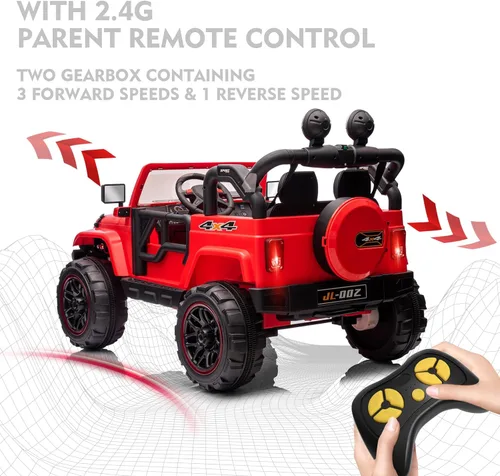 Miniatura 6 de Funda para camión y automóvil de 2 plazas, automóvil eléctrico para niños de 12 V con control remoto parental, música, Bluetooth, reproductor de Rojo
