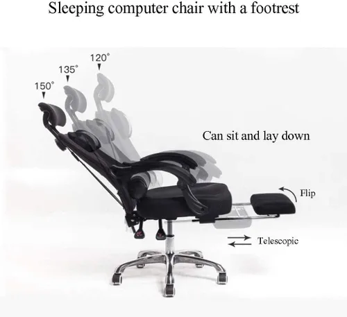 Miniatura 2 de Silla ergonómica reclinable de oficina, silla de escritorio con altura ajustable, reposacabezas de malla transpirable, cojín de espuma suave