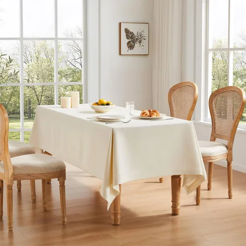 Miniatura 10 de ZeeMart Mantel Básico de Lino Texturizado, 52 x 70 Pulgadas Natural, Mantel Rectangualr de Estilo Granja Beige, Manteles de Lino Resistente a