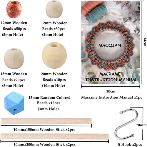 Miniatura 3 de 169 piezas Kit de macramé para principiantes 3 mm x 220 yardas de cordón de macramé de algodón natural para colgar en la pared, los mejores