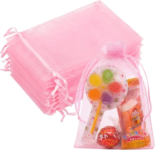 Miniatura 24 de Bolsas de organza de 3x4 pulgadas, 50 paquetes de pequeñas bolsas de regalo de malla con cordón, bolsas de muestra para fiesta, boda, baby shower