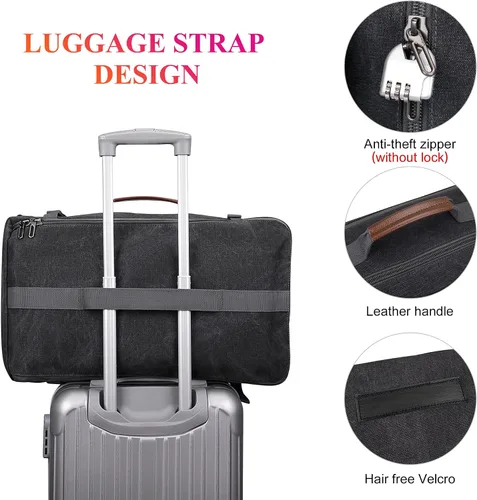 Miniatura 5 de WITZMAN Mochila de lona vintage Mochila de viaje grande para laptop, mochila convertible para hombro, Negro -, Mochilas de viaje