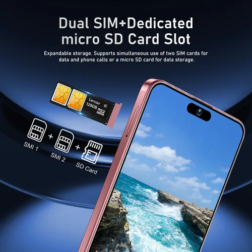Miniatura 7 de Teléfono celular desbloqueado PMAX de 12 GB+512 GB, pantalla HD de 6.99 pulgadas, teléfonos Android 15 5G, batería 7000 mAh desbloqueado el Rojo vino