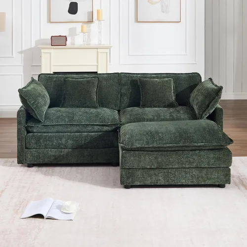 Miniatura 11 de Sofá modular modular con otomano: sofá moderno en forma de L de 76.7 pulgadas, cómodo sofá biplaza, sofá de 3 plazas de felpilla con almohada