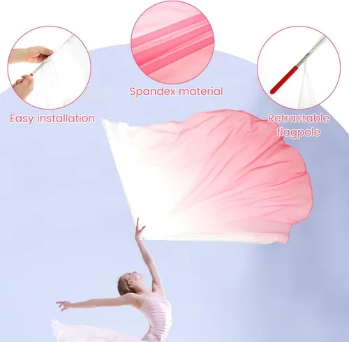 Miniatura 3 de 2 piezas de bandera de danza de adoración con poste telescópico, bandera de alabanza suave, elegante y encantadora, 1,4 × 1,9 m, banderas de Blanco