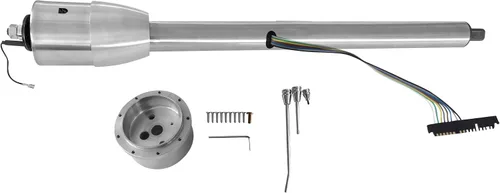 Columna de dirección manual de 81 cm con inclinación, acabado de acero inoxidable pulido, con adaptador de rueda de 9 orificios, sin llave Columna