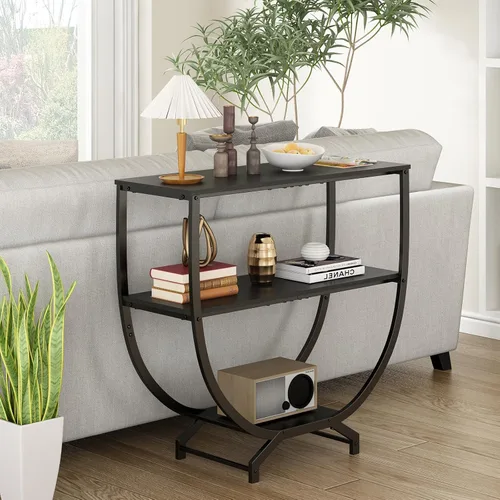 Miniatura 6 de GILLAS Mesas consola de 3 niveles, mesa de entrada de 30 pulgadas de altura, mesa de sofá detrás del sofá, mesa de entrada industrial con Negro