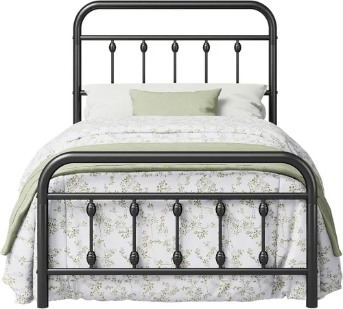 Miniatura 9 de Allewie Marco de Cama de Plataforma Metálica Tamaño Individual de 14 Pulgadas con Cabecero/Pie de Cama de Arte de Hierro Estilo Victoriano, Base