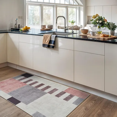 Miniatura 35 de Bloom Rugs Alfombra de pasillo lavable antideslizante de 12 pies – Beige/rosa moderno geométrico para entrada, pasillo, baño y cocina