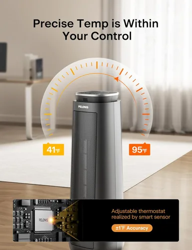 Miniatura 6 de PELONIS PTH15A4BGB Torre de cerámica 1500W Calefactor de espacio interior con oscilación, control remoto, termostato programable y temporizador