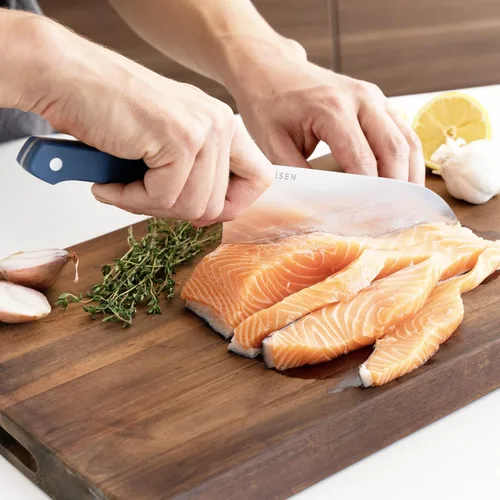Miniatura 2 de Misen Cuchillo de chef japonés Santoku – Acero inoxidable de alto carbono de 8 pulgadas – Diseño clásico japonés para cortar, rebanar y picar – Azul
