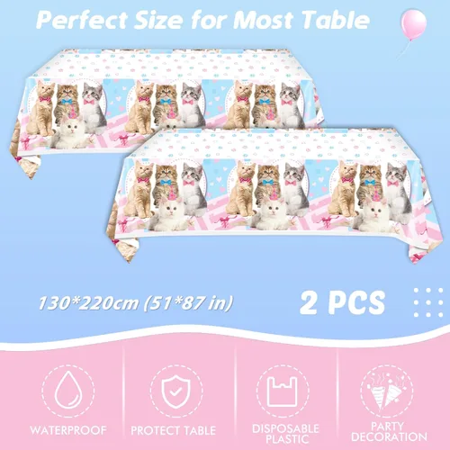 Miniatura 6 de Ryzovo Suministros para fiesta de cumpleaños de gato, 62 piezas de decoración de fiesta de gato y juego de vajilla - Decoración de fiesta