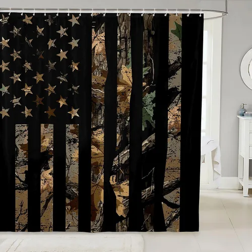 Miniatura 13 de Erosebridal American Flag Shower Curtain 72" Wx72 L Army Green Camo Waterproof Bathroom Curtains Bear Claw Hunting Theme Bathroom Shower Curtain