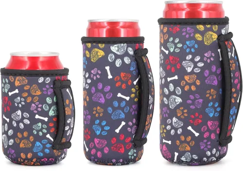Miniatura 32 de Paquete de 3 fundas de neopreno reutilizables aisladas para latas con asa para refrescos, bebidas energéticas, gaseosas, cerveza, seltzer duro
