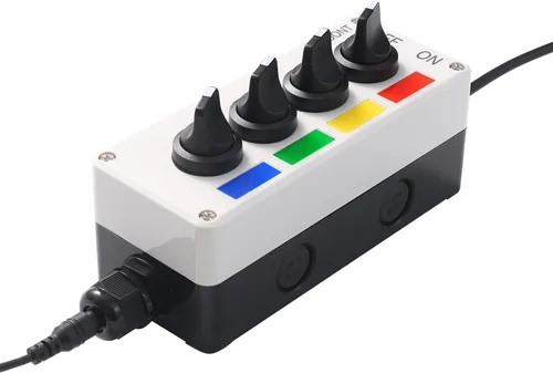 Miniatura 11 de Luz de señal LED Andon de 4 pilas con zumbador, rojo/amarillo/verde/azul, encendido/apagado/flash, interruptor selector ABB, adaptador de corriente