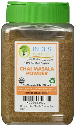 Indus Organics Auténtica mezcla india de especias en polvo Chai Masala, tarro de 8 onzas, calidad premium, alta pureza, recién empaquetada