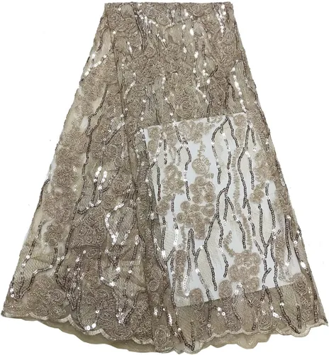 Miniatura 3 de Tela de encaje de lentejuelas elegante bordado floral africano encaje purpurina nigeriana tul red para coser vestido de novia, 5 yardas, verde