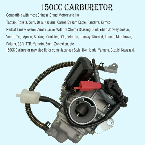 Miniatura 2 de Carburador de 150cc para motores GY6 de 4 tiempos con ahorque eléctrico para motocicleta, scooter 152QMJ 157QMI con colector de admisión